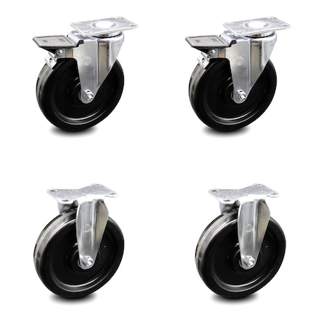 Service Caster 6 Inch Phenolic Swivel Top Plate Caster Set with 2 Brakes 2 Rigid SCC-20S615-PHR-PLB-2-R-2